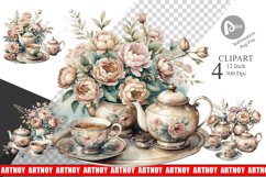 Watercolor Tea Set Clipart Product Image 1