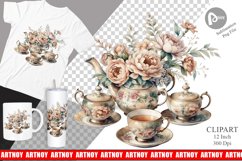 Watercolor Tea Set Clipart Product Image 1