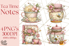 Tea Time Notes Clipart, Cozy Teapot and Cup Clip Art PNG Product Image 1