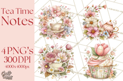Tea Time Notes Clipart, Cozy Teapot and Cup Clip Art PNG Product Image 1