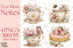 Tea Time Notes Clipart, Cozy Teapot and Cup Clip Art PNG Product Image 1