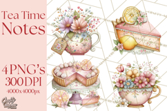 Tea Time Notes Clipart, Cozy Teapot and Cup Clip Art PNG Product Image 1