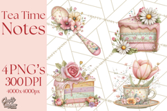 Tea Time Notes Clipart, Cozy Teapot and Cup Clip Art PNG Product Image 1
