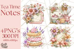 Tea Time Notes Clipart, Cozy Teapot and Cup Clip Art PNG Product Image 1