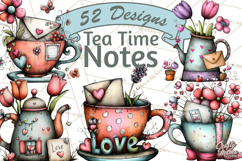 Tea Time Notes Clipart, Printable Teacup PNG, Romantic Product Image 1