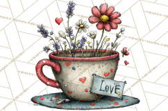 Tea Time Notes Clipart, Printable Teacup PNG, Romantic Product Image 2