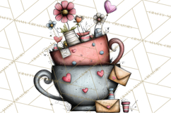 Tea Time Notes Clipart, Printable Teacup PNG, Romantic Product Image 3