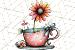 Tea Time Notes Clipart, Printable Teacup PNG, Romantic Product Image 3