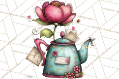Tea Time Notes Clipart, Printable Teacup PNG, Romantic Product Image 2