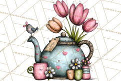 Tea Time Notes Clipart, Printable Teacup PNG, Romantic Product Image 3