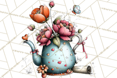 Tea Time Notes Clipart, Printable Teacup PNG, Romantic Product Image 3