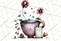 Tea Time Notes Clipart, Printable Teacup PNG, Romantic Product Image 3