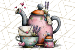 Tea Time Notes Clipart, Printable Teacup PNG, Romantic Product Image 3
