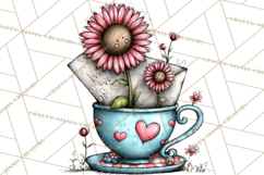 Tea Time Notes Clipart, Printable Teacup PNG, Romantic Product Image 3