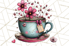 Tea Time Notes Clipart, Printable Teacup PNG, Romantic Product Image 4