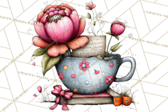 Tea Time Notes Clipart, Printable Teacup PNG, Romantic Product Image 3
