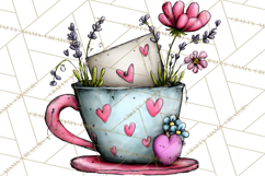 Tea Time Notes Clipart, Printable Teacup PNG, Romantic Product Image 4