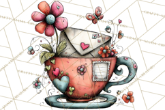 Tea Time Notes Clipart, Printable Teacup PNG, Romantic Product Image 5