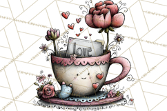 Tea Time Notes Clipart, Printable Teacup PNG, Romantic Product Image 4