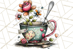 Tea Time Notes Clipart, Printable Teacup PNG, Romantic Product Image 2