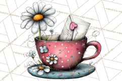 Tea Time Notes Clipart, Printable Teacup PNG, Romantic Product Image 4