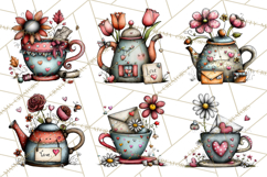 Tea Time Notes Clipart, Printable Teacup PNG, Romantic Product Image 2