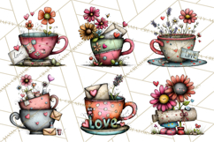 Tea Time Notes Clipart, Printable Teacup PNG, Romantic Product Image 3