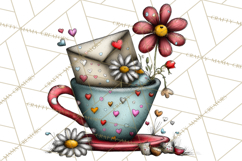 Tea Time Notes Clipart, Printable Teacup PNG, Romantic Product Image 2