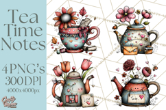 Tea Time Notes Clipart, Printable Teacup PNG, Romantic Product Image 1