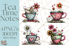 Tea Time Notes Clipart, Printable Teacup PNG, Romantic Product Image 1