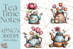 Tea Time Notes Clipart, Printable Teacup PNG, Romantic Product Image 1
