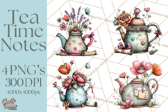 Tea Time Notes Clipart, Printable Teacup PNG, Romantic Product Image 1