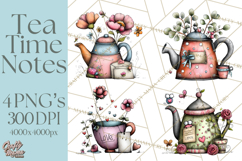 Tea Time Notes Clipart, Printable Teacup PNG, Romantic Product Image 1