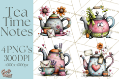 Tea Time Notes Clipart, Printable Teacup PNG, Romantic Product Image 1