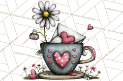 Tea Time Notes Clipart, Printable Teacup PNG, Romantic Product Image 3