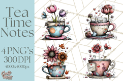 Tea Time Notes Clipart, Printable Teacup PNG, Romantic Product Image 1