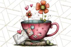 Tea Time Notes Clipart, Printable Teacup PNG, Romantic Product Image 4