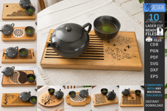 Wooden Tea Serving Tray Laser Cut Bundle | Gongfu Tea Table Product Image 1