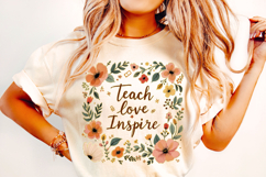 Teach Love Inspire PNG, Floral Teacher PNG, Teacher Life PNG Product Image 1
