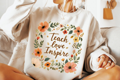 Teach Love Inspire PNG, Floral Teacher PNG, Teacher Life PNG Product Image 2