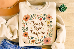 Teach Love Inspire PNG, Floral Teacher PNG, Teacher Life PNG Product Image 3