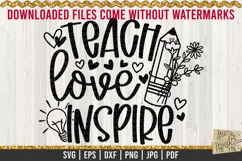 Teach Love Inspire is a professional design that is ready to be cut with all major cutting machines. Sublimation, iron-on transfer and printing file formats also included.