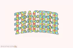 Teacher Autism SVG Design, Varsity PNG T-shirt Design Product Image 1