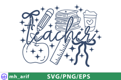 Teacher Life Doodle Coquette Teacher Svg PNG T-shirt Design Product Image 1