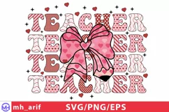Teacher Valentine Pencil Coquette Bow SVG PNG Product Image 1