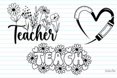 Teacher Svg, Pencil Flower Svg, Floral Pencil Split Monogram Product Image 5