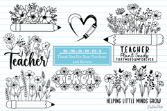 Teacher Svg, Pencil Flower Svg, Floral Pencil Split Monogram Product Image 14