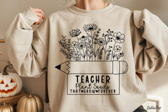 Teacher Svg, Pencil Flower Svg, Floral Pencil Split Monogram Product Image 9