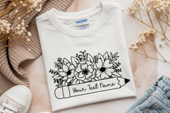 Teacher Svg, Pencil Flower Svg, Floral Pencil Split Monogram Product Image 10