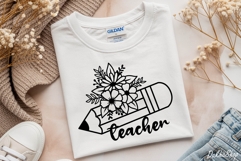 Teacher Svg, Floral Pencil Svg, Back To School Svg, School. Product Image 6